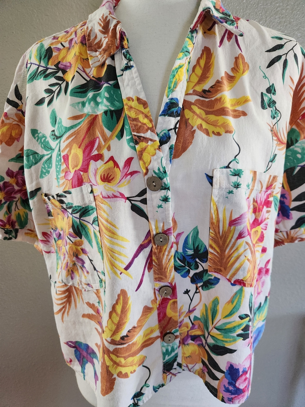 RACHEL Rachel Roy Floral Button-Up Blouse in White, Yellow, Green, Pink